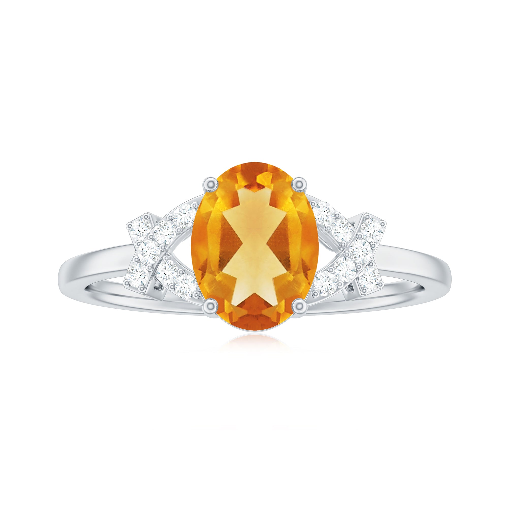 Split Shank Oval Citrine and Diamond Solitaire Engagement Ring Citrine - ( AAA ) - Quality - Rosec Jewels