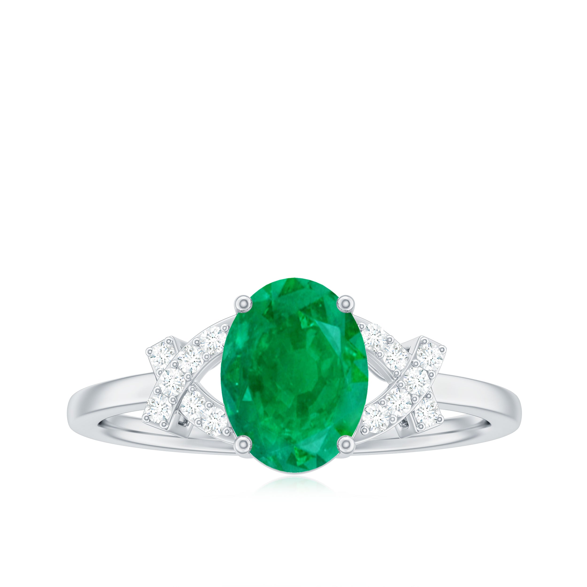 Split Shank Oval Emerald and Diamond Solitaire Engagement Ring Emerald - ( AAA ) - Quality - Rosec Jewels