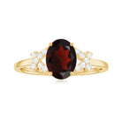 Oval Garnet Solitaire Ring with Diamond in Split Shank Garnet - ( AAA ) - Quality - Rosec Jewels