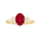 Oval Shape Lab Grown Ruby Solitaire Split Shank Ring with Diamond Lab Created Ruby - ( AAAA ) - Quality - Rosec Jewels