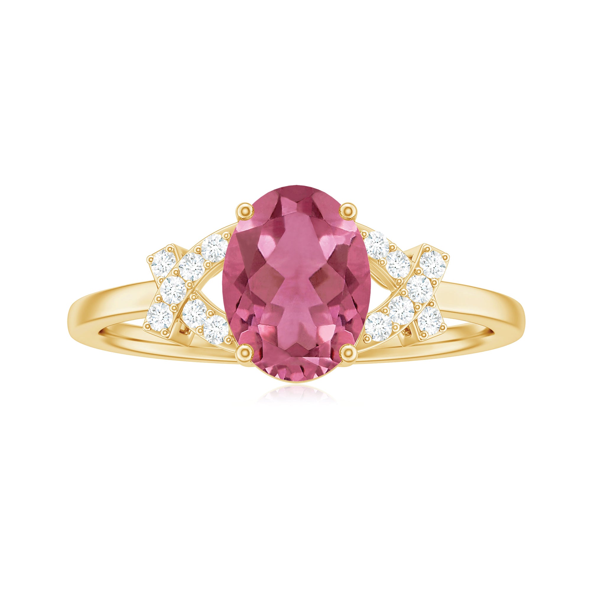 Split Shank Oval Pink Tourmaline and Diamond Solitaire Engagement Ring Pink Tourmaline - ( AAA ) - Quality - Rosec Jewels