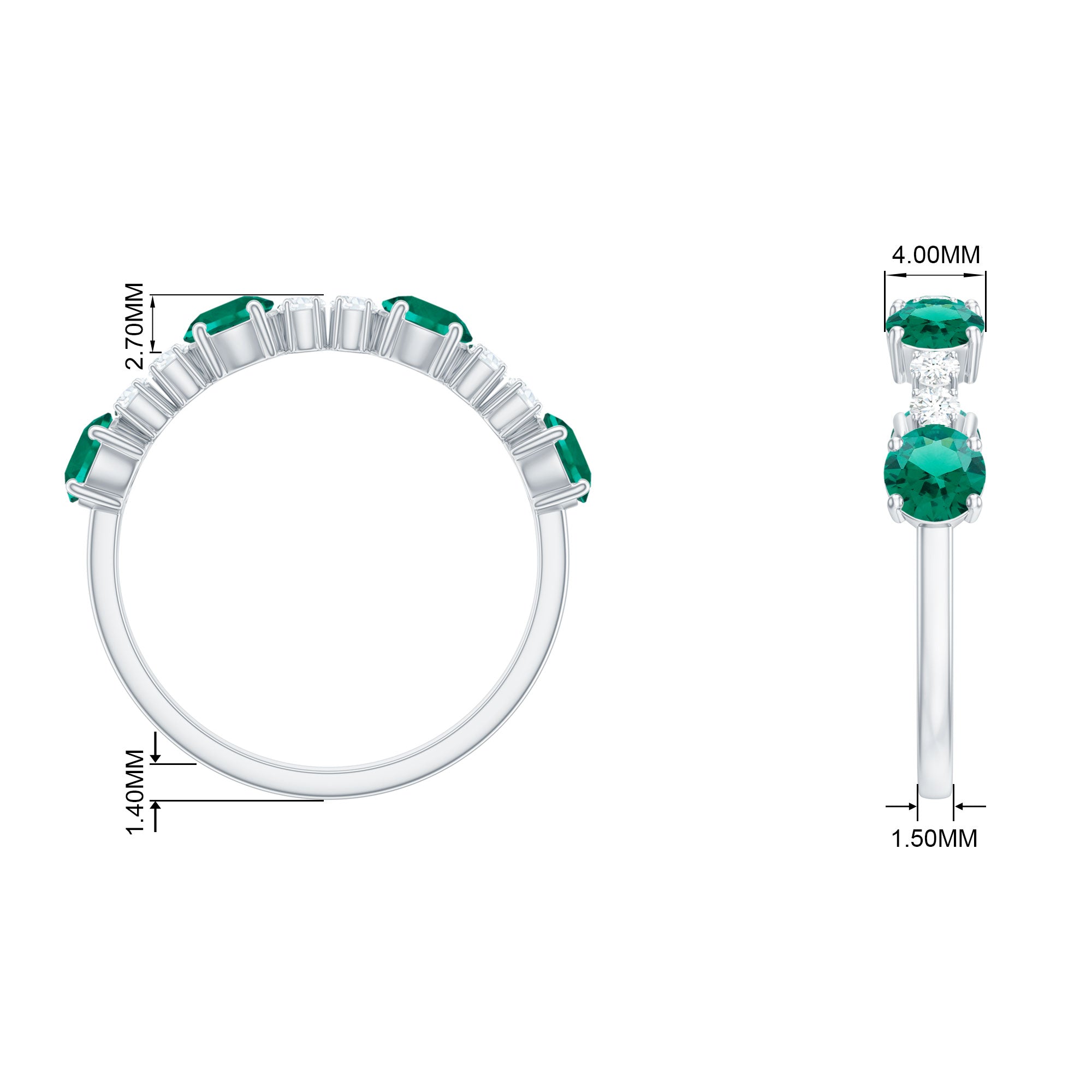 Round Created Emerald and Diamond Alternate Half Eternity Ring Lab Created Emerald - ( AAAA ) - Quality - Rosec Jewels