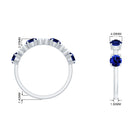 Round Created Blue Sapphire and Diamond Alternate Half Eternity Ring Lab Created Blue Sapphire - ( AAAA ) - Quality - Rosec Jewels