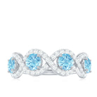 Braided Half Eternity Ring with Aquamarine and Diamond Aquamarine - ( AAA ) - Quality - Rosec Jewels