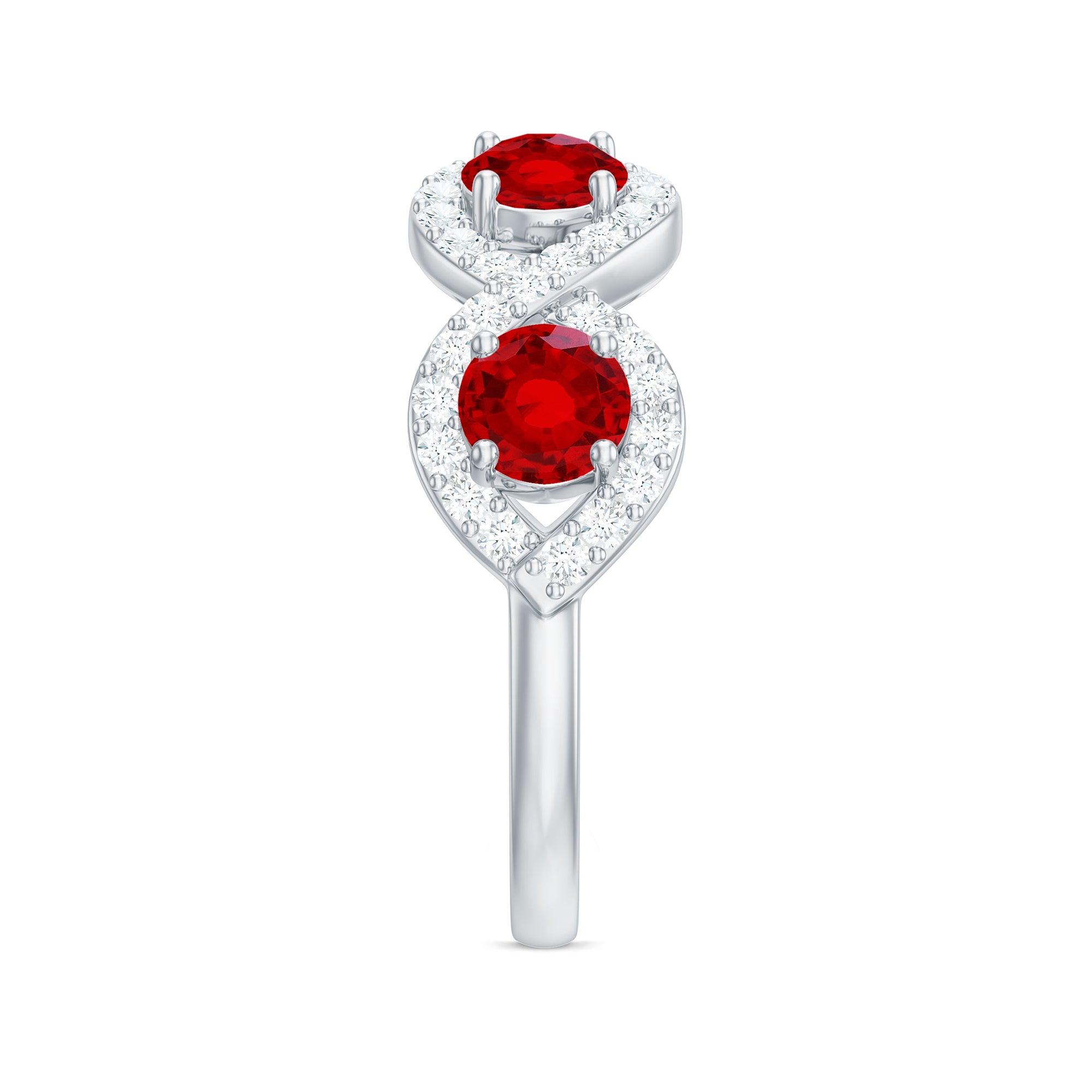 Lab-Created Ruby and Diamond Braided Half Eternity Band Ring Lab Created Ruby - ( AAAA ) - Quality - Rosec Jewels