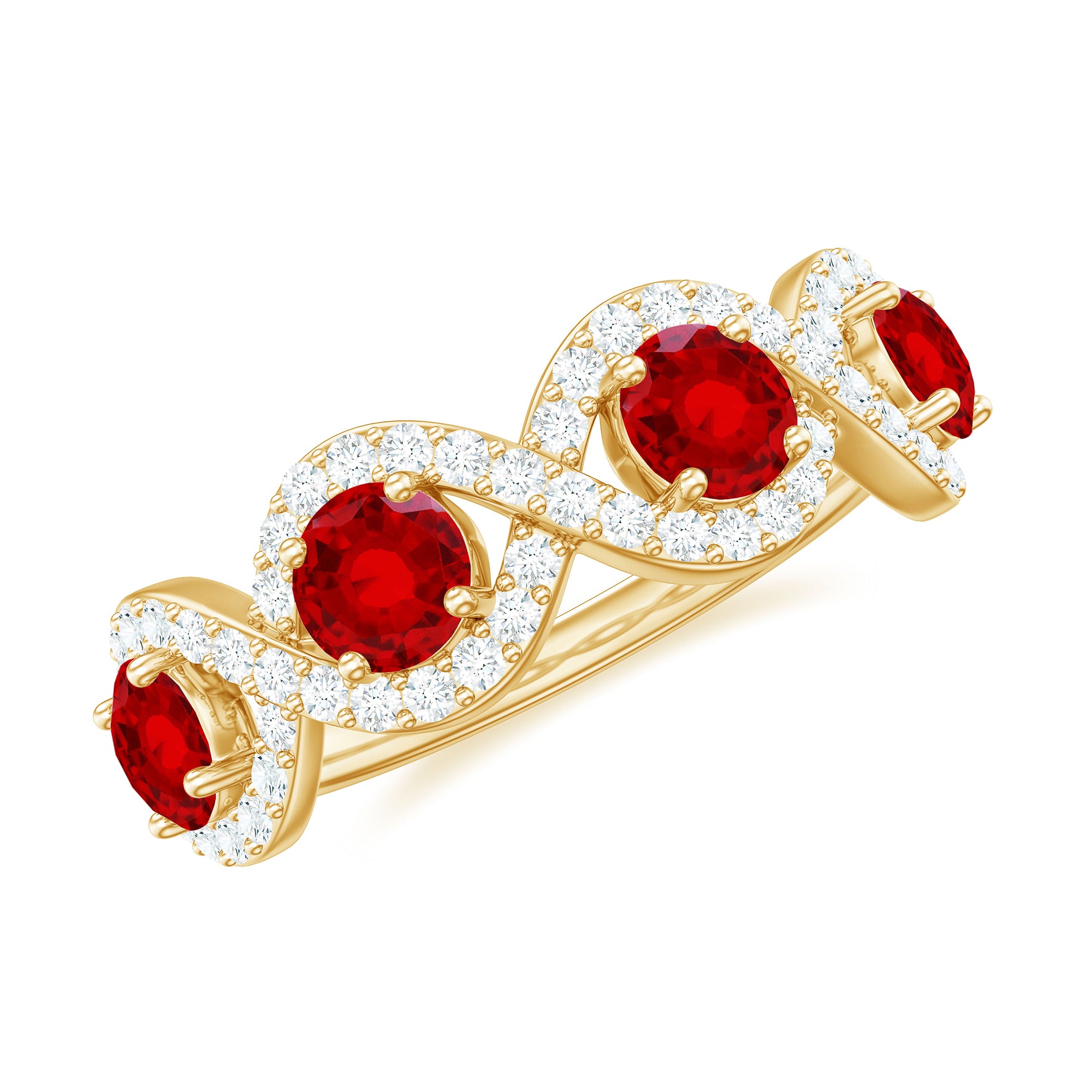 Lab-Created Ruby and Diamond Braided Half Eternity Band Ring Lab Created Ruby - ( AAAA ) - Quality - Rosec Jewels