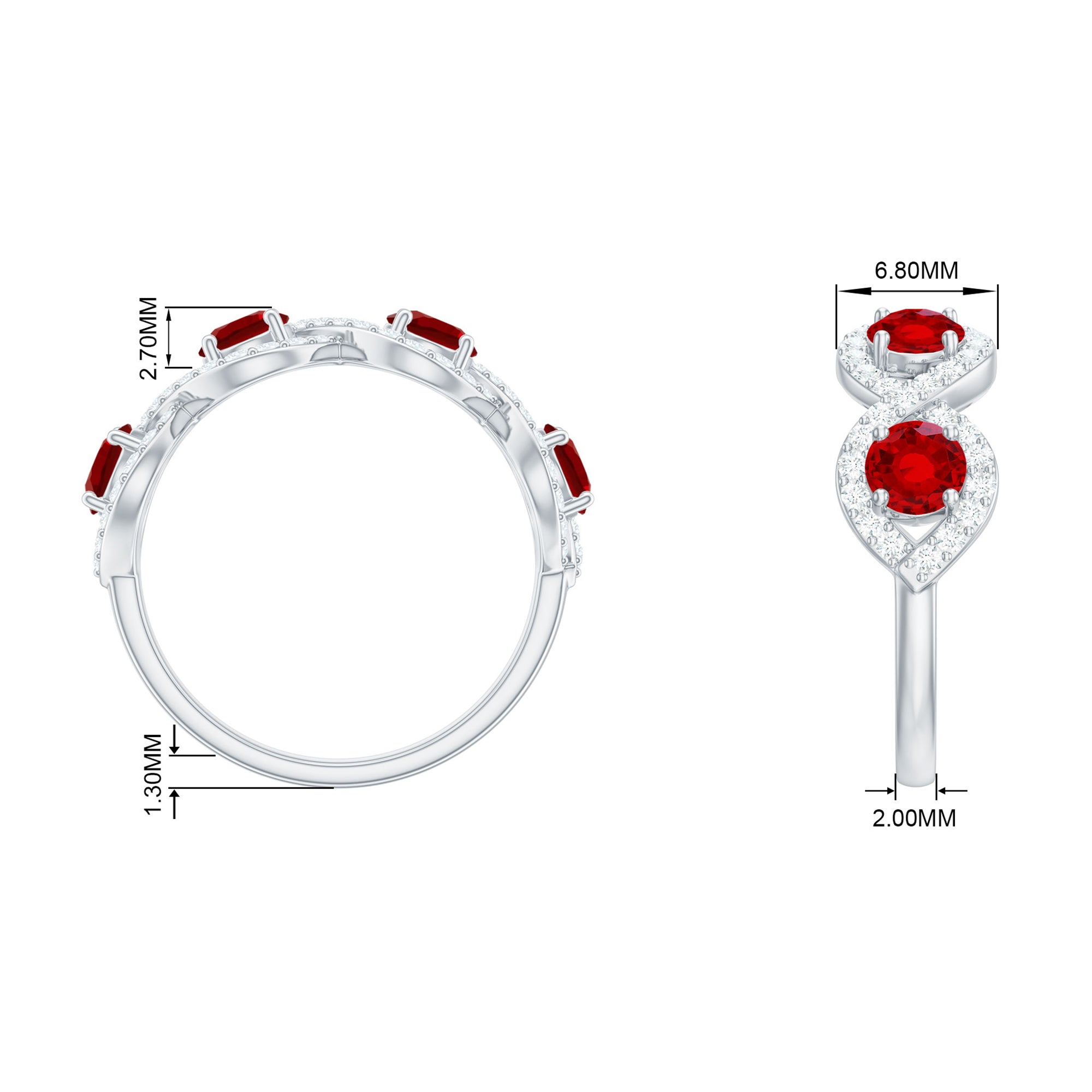 Lab-Created Ruby and Diamond Braided Half Eternity Band Ring Lab Created Ruby - ( AAAA ) - Quality - Rosec Jewels