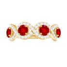 Lab-Created Ruby and Diamond Braided Half Eternity Band Ring Lab Created Ruby - ( AAAA ) - Quality - Rosec Jewels