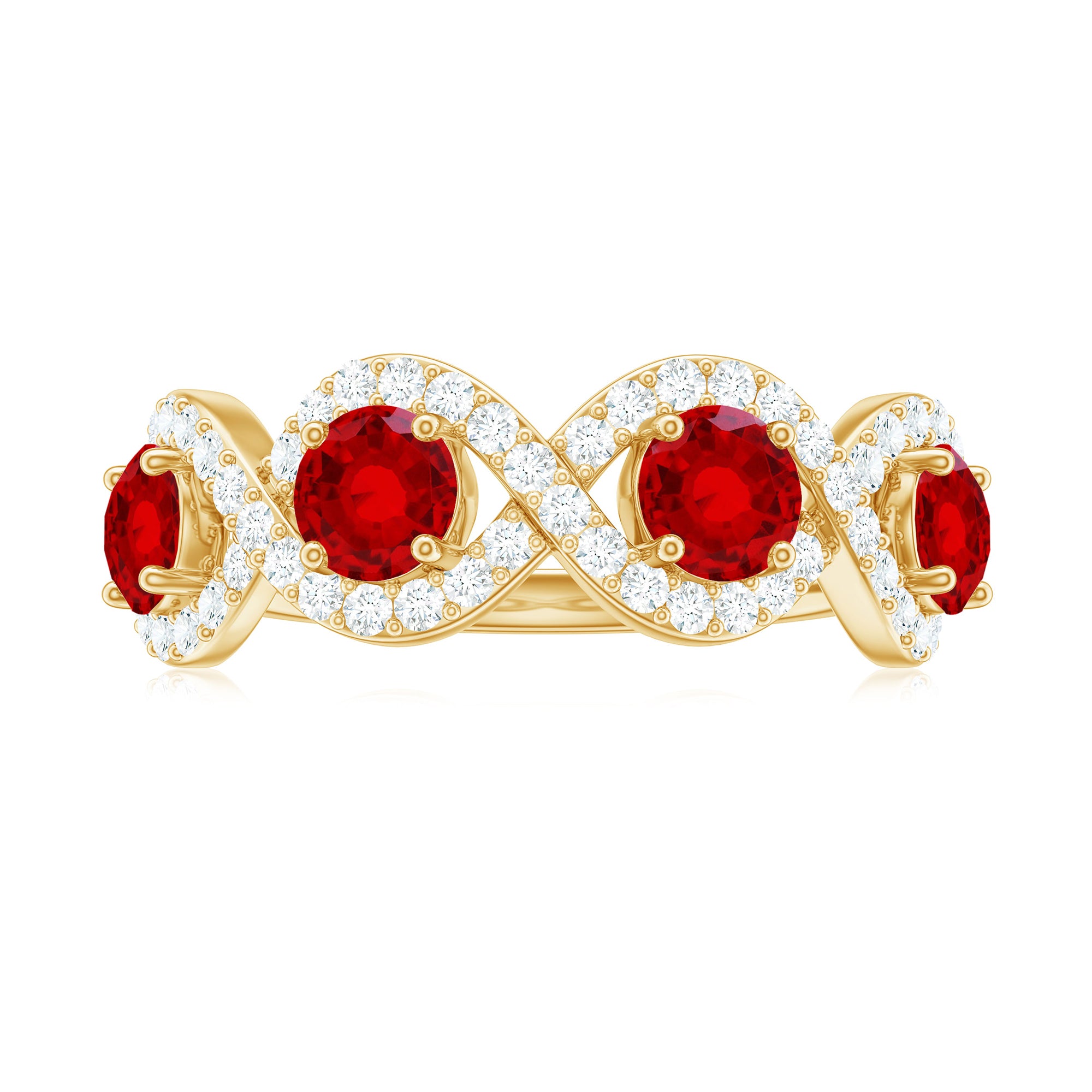 Lab-Created Ruby and Diamond Braided Half Eternity Band Ring Lab Created Ruby - ( AAAA ) - Quality - Rosec Jewels