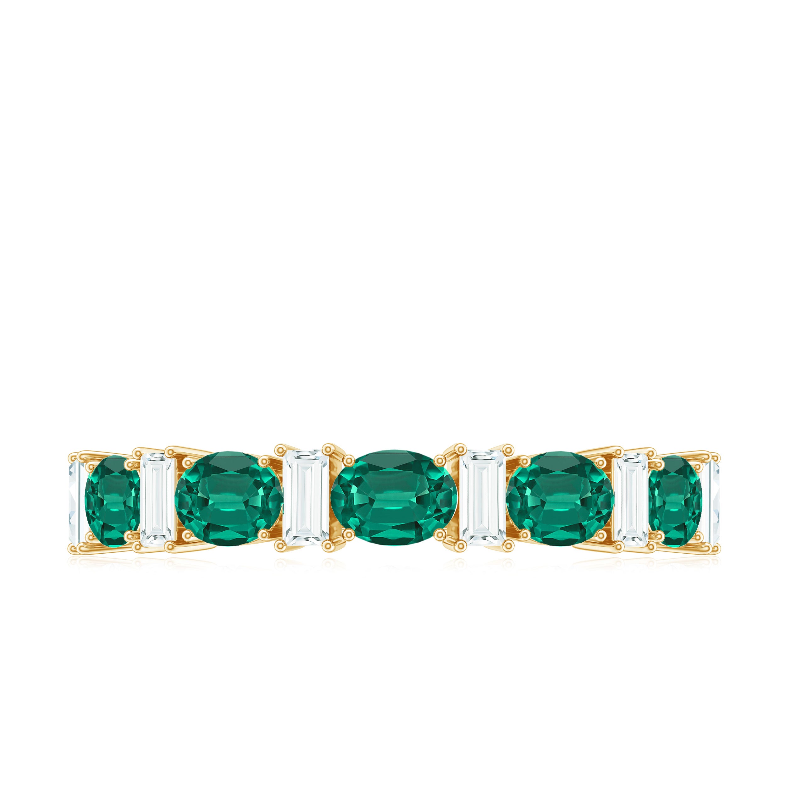 Oval Cut Created Emerald and Moissanite Alternate Half Eternity Ring Lab Created Emerald - ( AAAA ) - Quality - Rosec Jewels