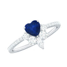 Heart Shaped Blue Sapphire Designer Ring with Diamond Half Halo Blue Sapphire - ( AAA ) - Quality - Rosec Jewels