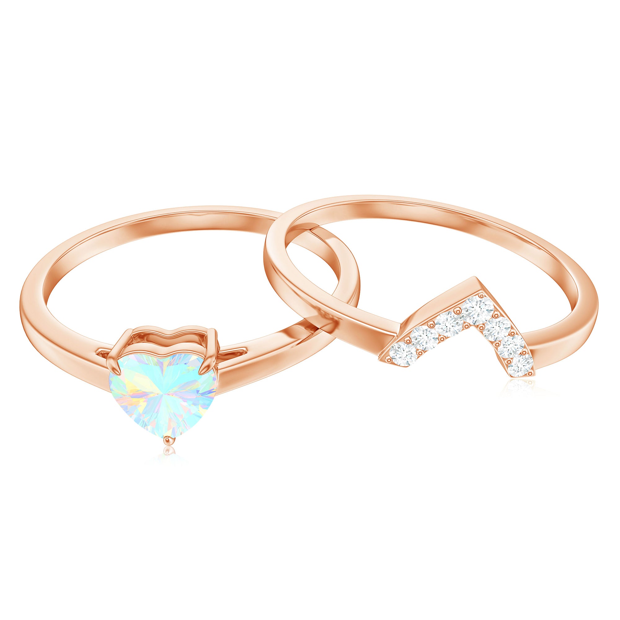 Heart Shape Ethiopian Opal and Diamond Ring Set Ethiopian Opal - ( AAA ) - Quality - Rosec Jewels