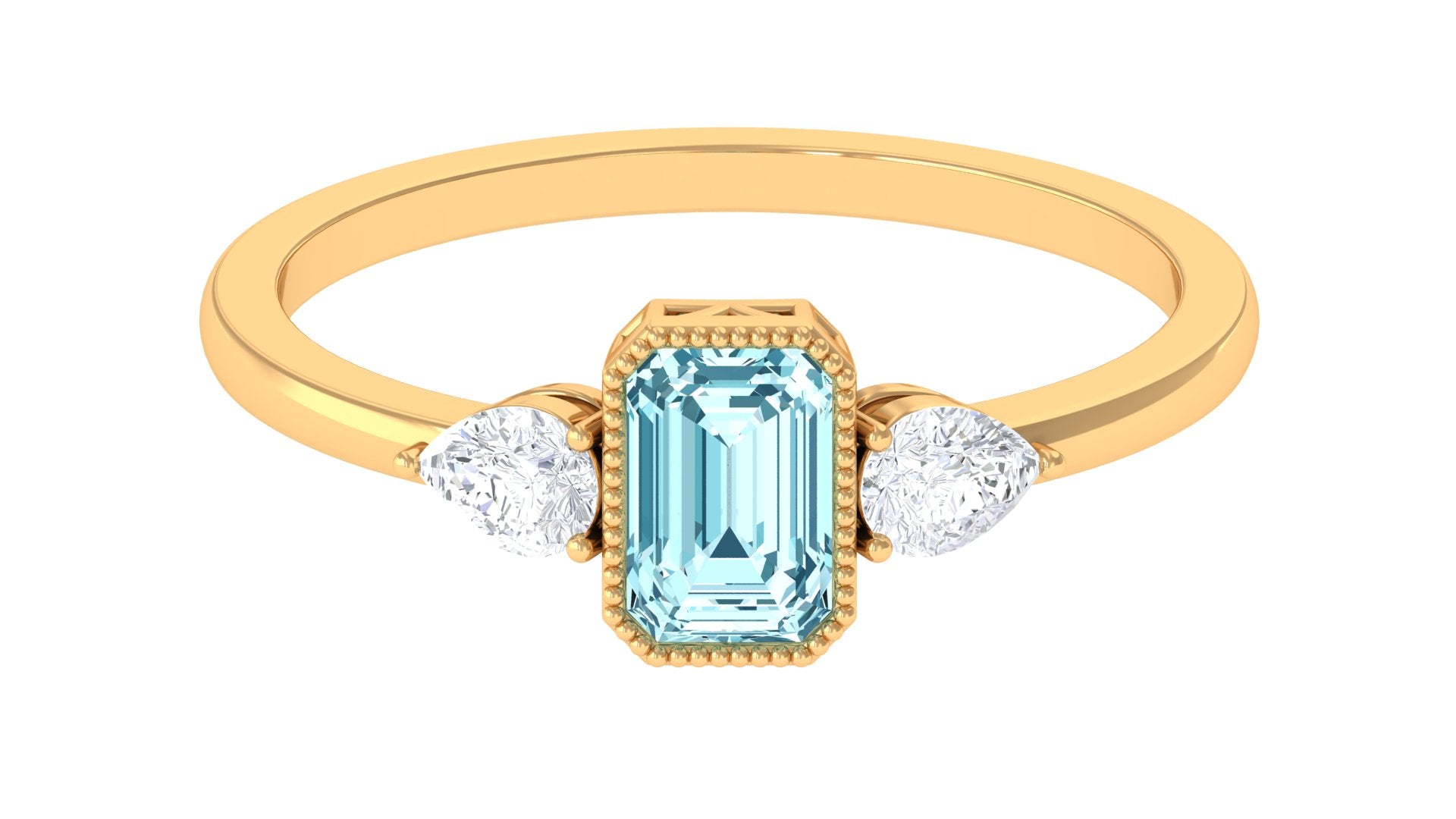 Octagon Cut Aquamarine Solitaire and Diamond Ring Aquamarine - ( AAA ) - Quality - Rosec Jewels