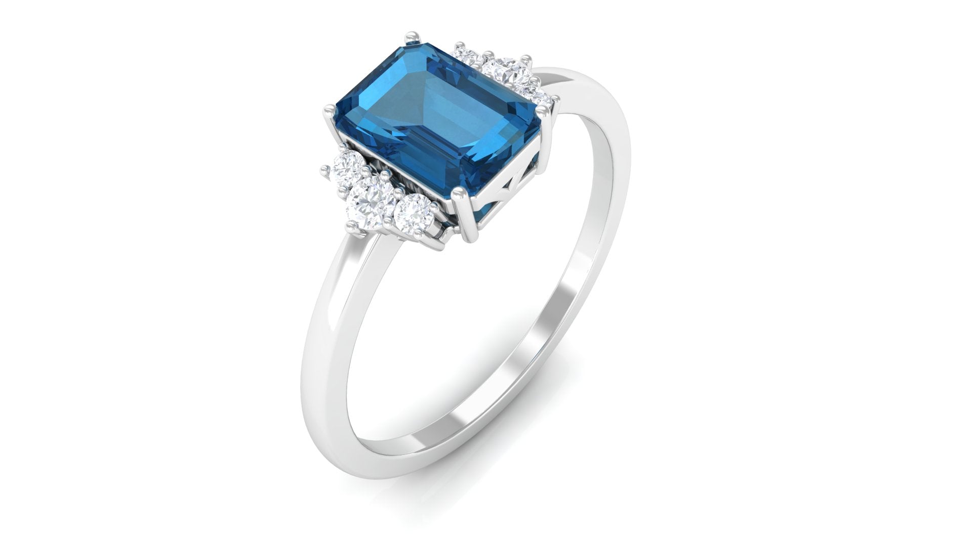 Octagon Cut London Blue Topaz Engagement Ring with Diamond Accent London Blue Topaz - ( AAA ) - Quality - Rosec Jewels