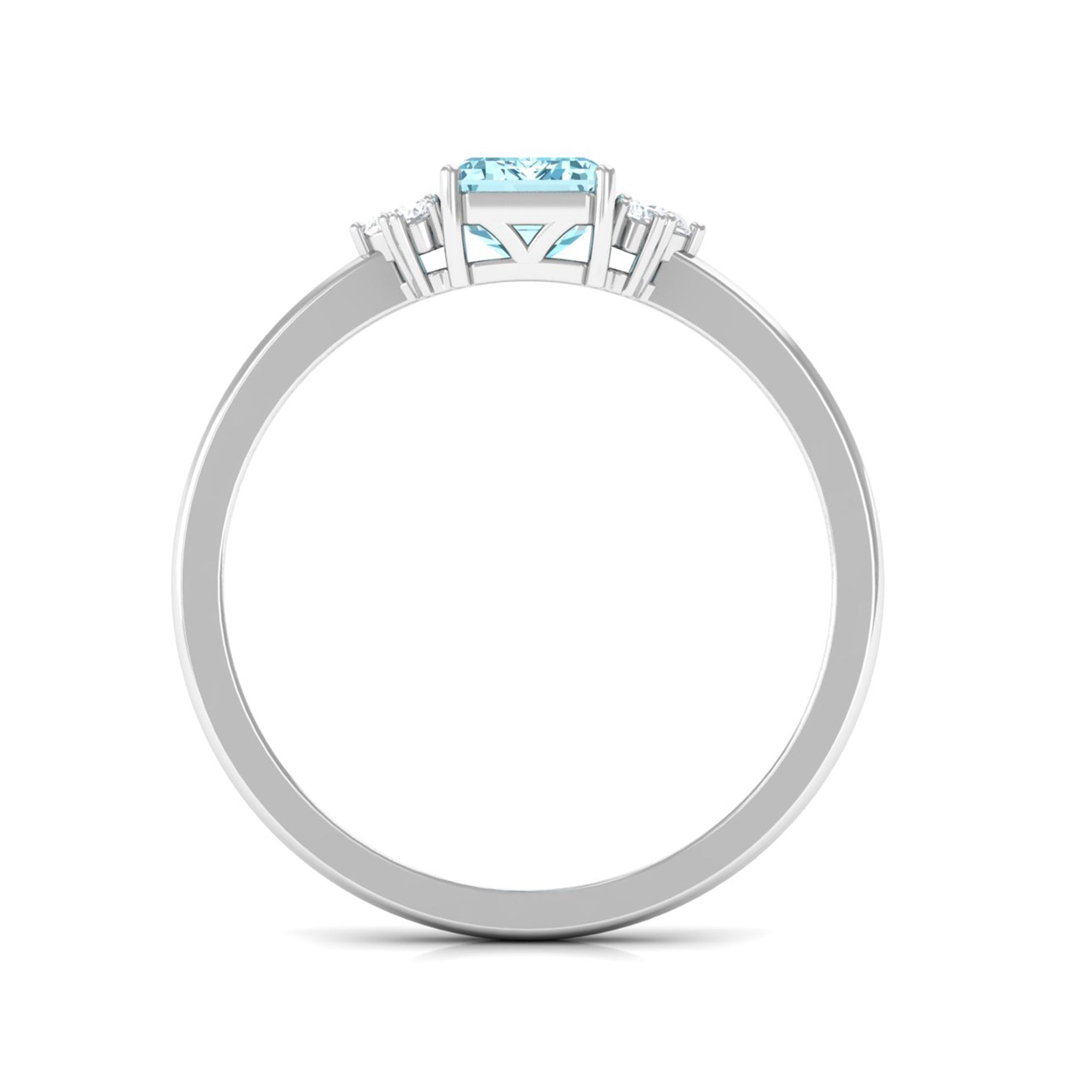 Emerald Cut Aquamarine Promise Ring with Diamond Aquamarine - ( AAA ) - Quality - Rosec Jewels