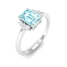 Emerald Cut Aquamarine Promise Ring with Diamond Aquamarine - ( AAA ) - Quality - Rosec Jewels