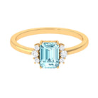 Emerald Cut Aquamarine Promise Ring with Diamond Aquamarine - ( AAA ) - Quality - Rosec Jewels