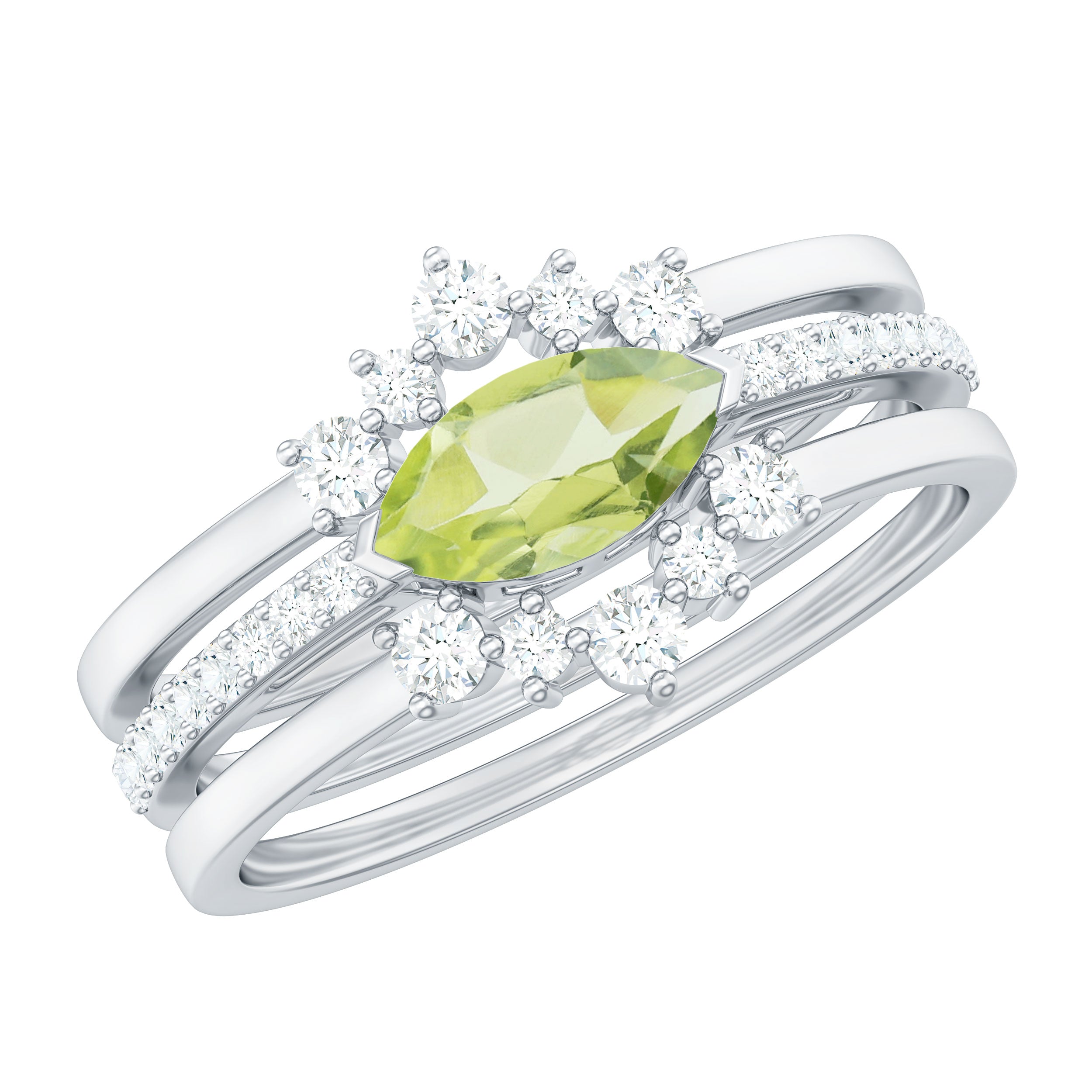 Natural Peridot and Diamond Ring Set in Prong Setting Peridot - ( AAA ) - Quality - Rosec Jewels