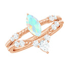 Ethiopian Opal Beaded Ring Set with Moissanite Ethiopian Opal - ( AAA ) - Quality - Rosec Jewels