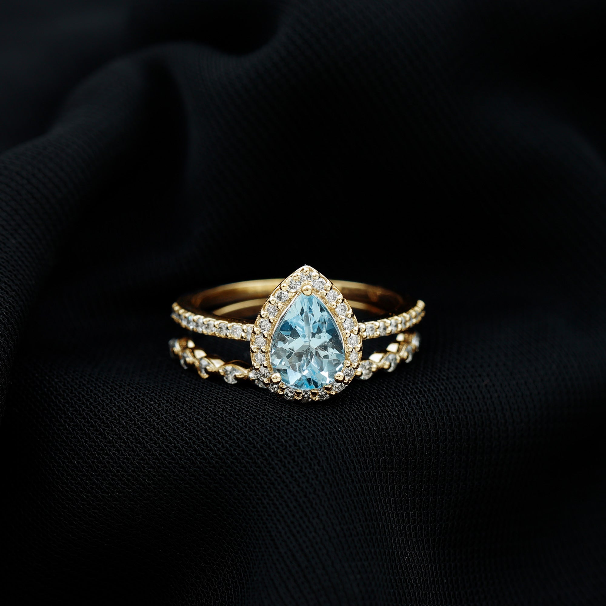 Teardrop Aquamarine Bridal Ring Set with Diamond Aquamarine - ( AAA ) - Quality - Rosec Jewels