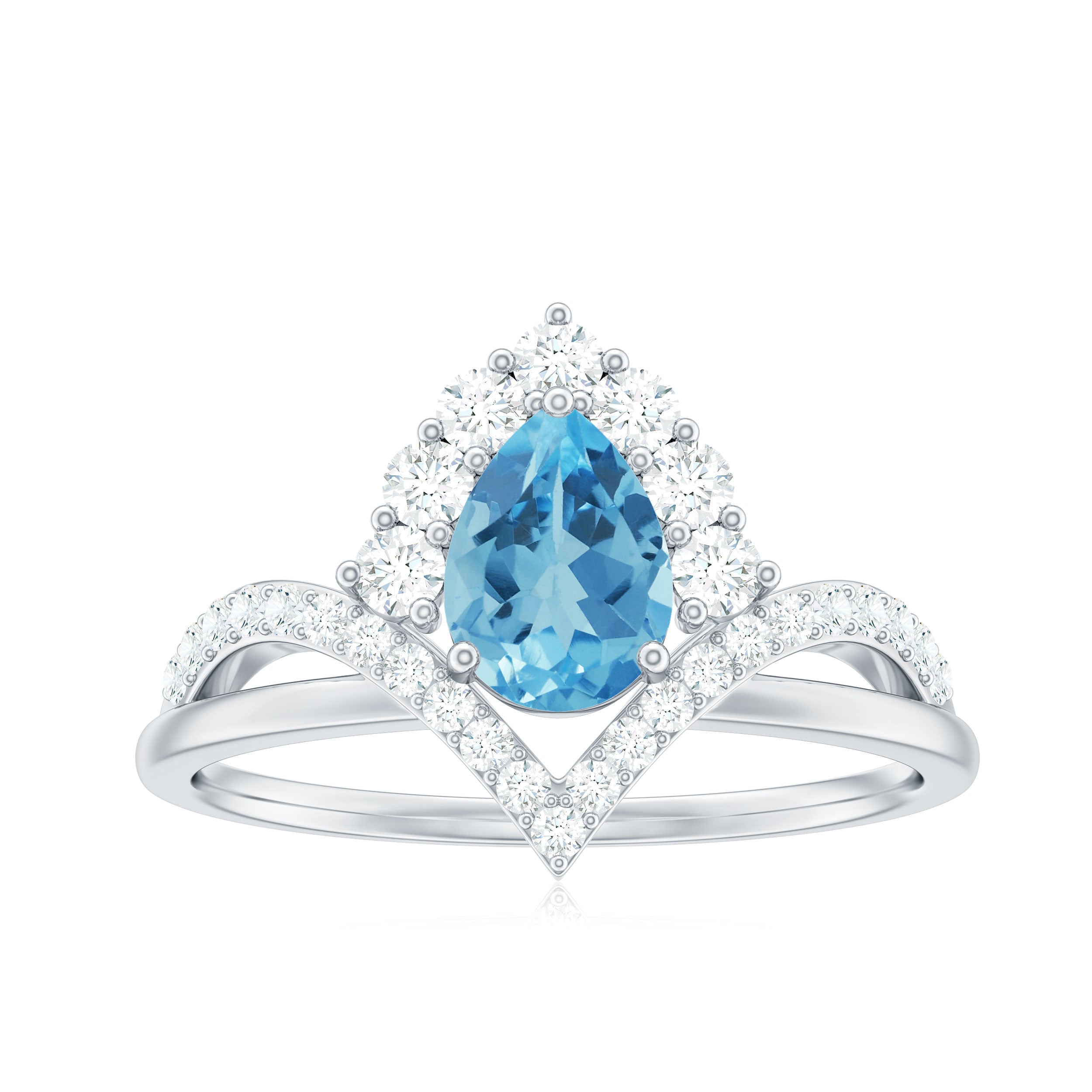 Pear Cut Swiss Blue Topaz Designer Engagement Ring with Diamond Swiss Blue Topaz - ( AAA ) - Quality - Rosec Jewels