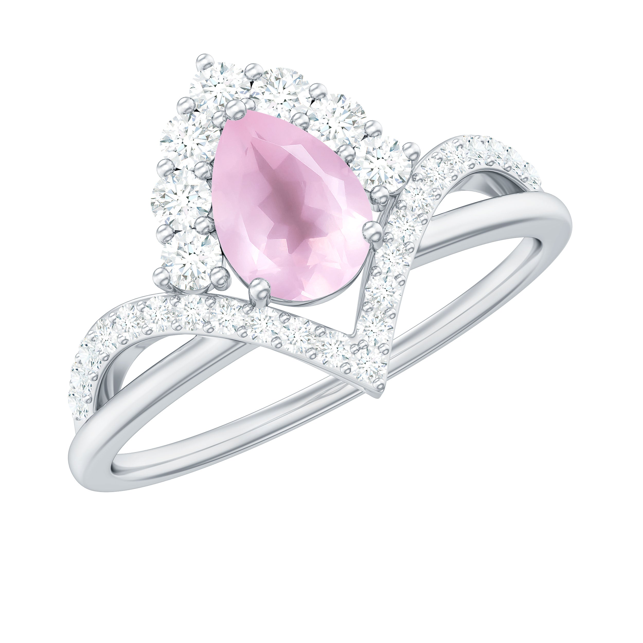 Pear Cut Rose Quartz Designer Engagement Ring with Diamond Rose Quartz - ( AAA ) - Quality - Rosec Jewels