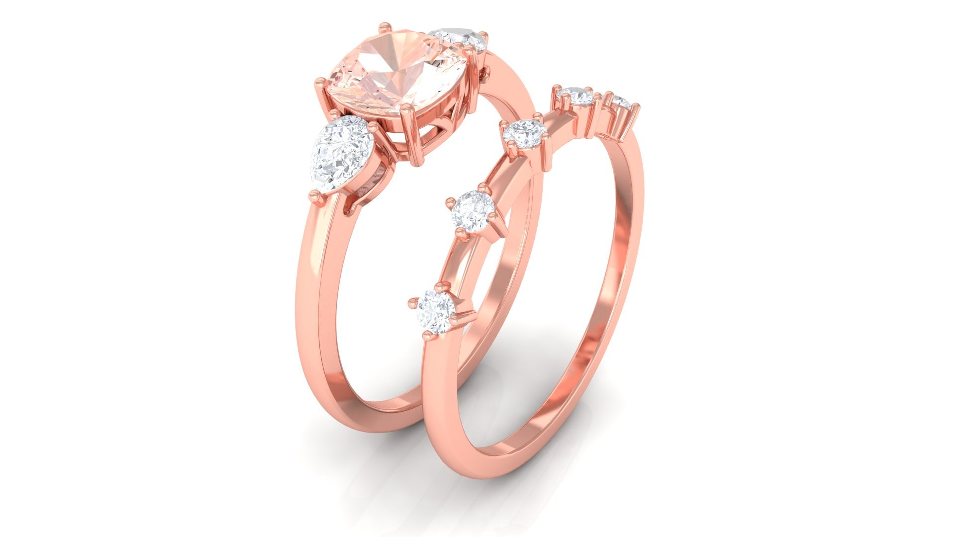 Cushion Cut Morganite Ring Set with Diamond Morganite - ( AAA ) - Quality - Rosec Jewels