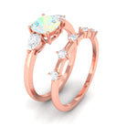 Cushion Cut Real Ethiopian Opal Ring Set with Moissanite Ethiopian Opal - ( AAA ) - Quality - Rosec Jewels