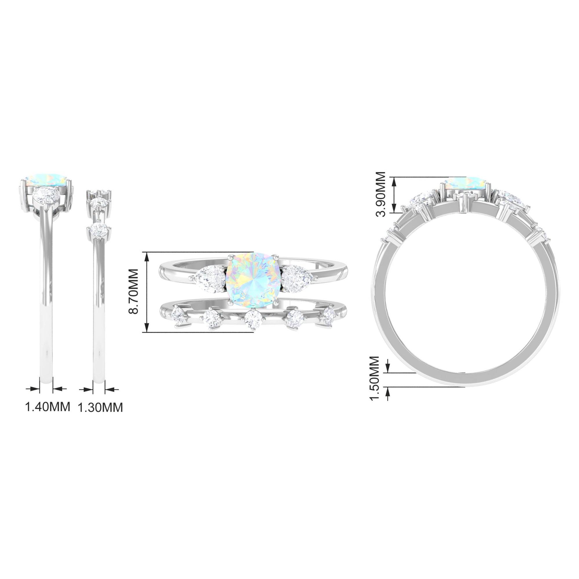 Cushion Cut Real Ethiopian Opal Ring Set with Moissanite Ethiopian Opal - ( AAA ) - Quality - Rosec Jewels