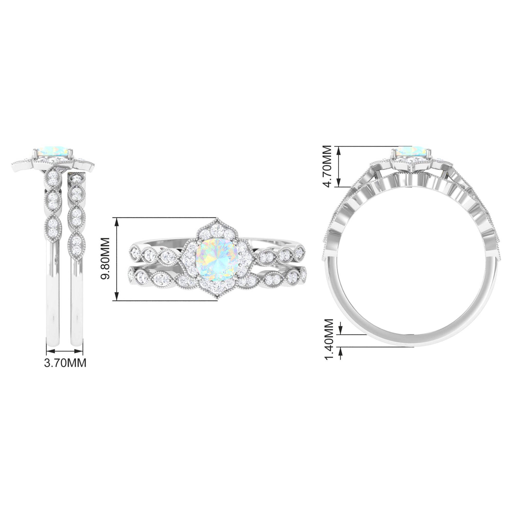 Ethiopian Opal Flower Ring Set with Diamond and Beaded Ethiopian Opal - ( AAA ) - Quality - Rosec Jewels