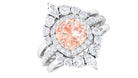 Cushion Cut Morganite Wedding Ring Set with Moissanite Morganite - ( AAA ) - Quality - Rosec Jewels