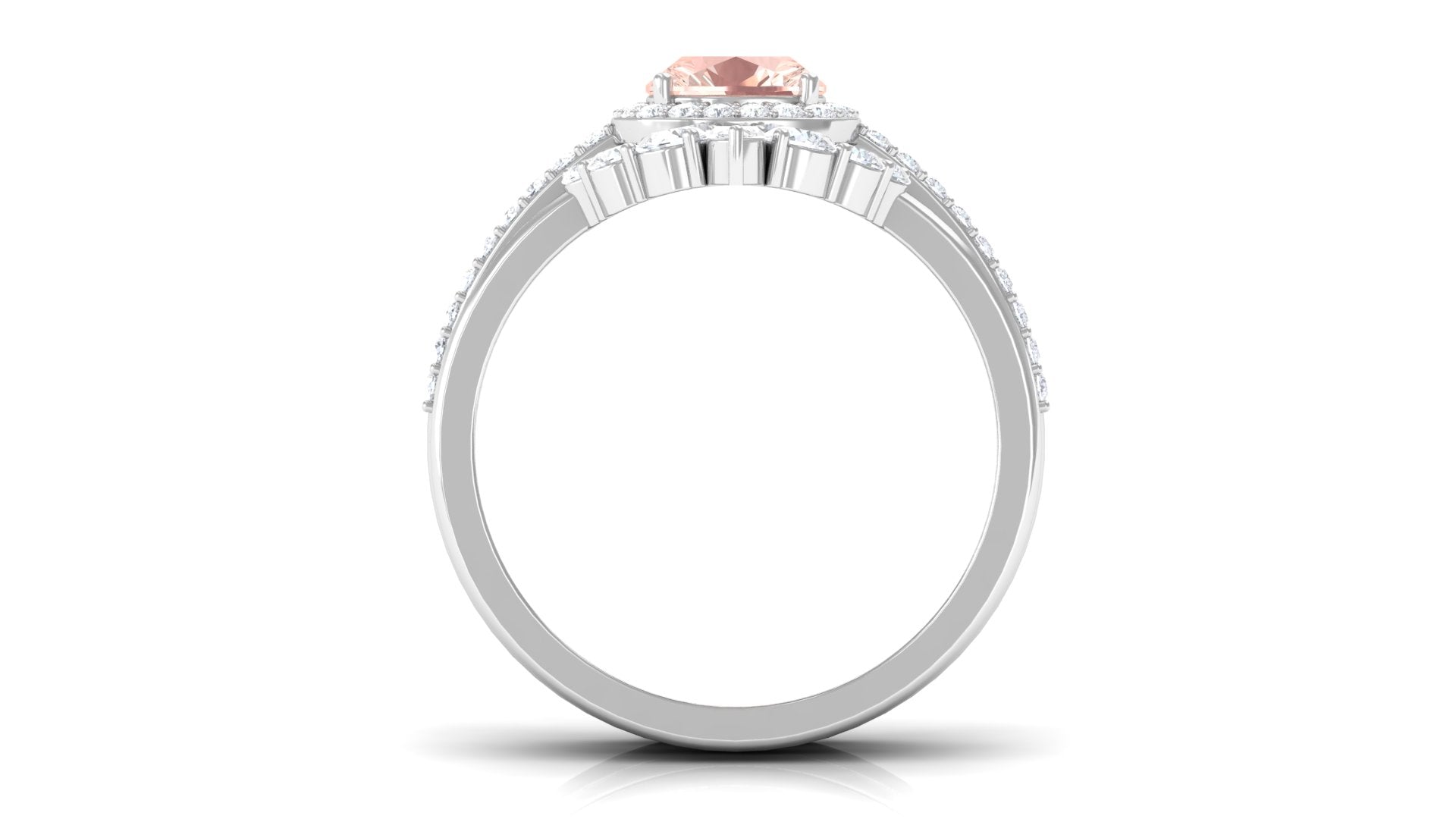 Cushion Cut Morganite Wedding Ring Set with Moissanite Morganite - ( AAA ) - Quality - Rosec Jewels