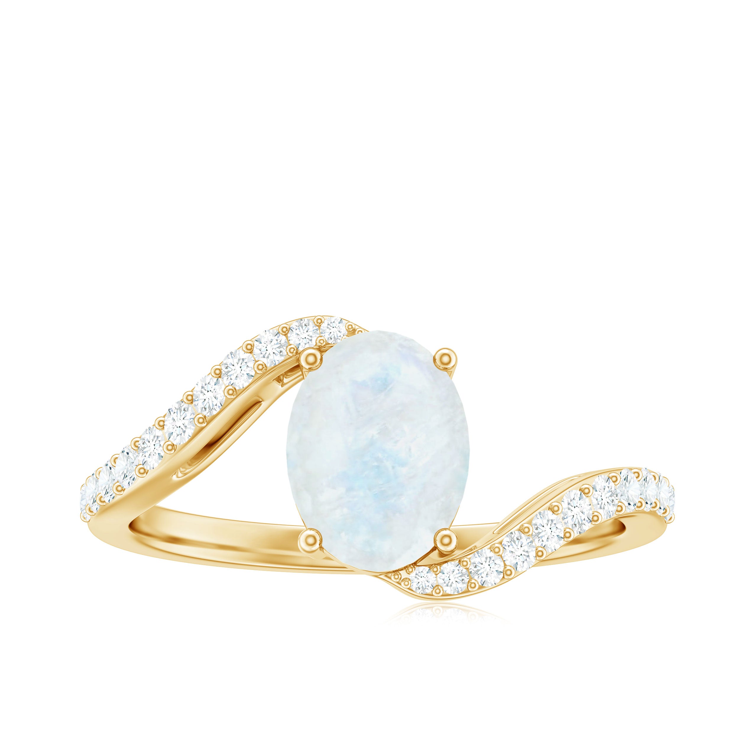 Oval Cut Solitaire Moonstone and Diamond Bypass Ring Moonstone - ( AAA ) - Quality - Rosec Jewels