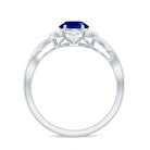 Created Blue Sapphire and Diamond Flower Halo Engagement Ring Lab Created Blue Sapphire - ( AAAA ) - Quality - Rosec Jewels