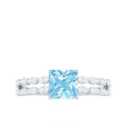 Princess Cut Aquamarine Solitaire Double Band Ring with Diamond Aquamarine - ( AAA ) - Quality - Rosec Jewels