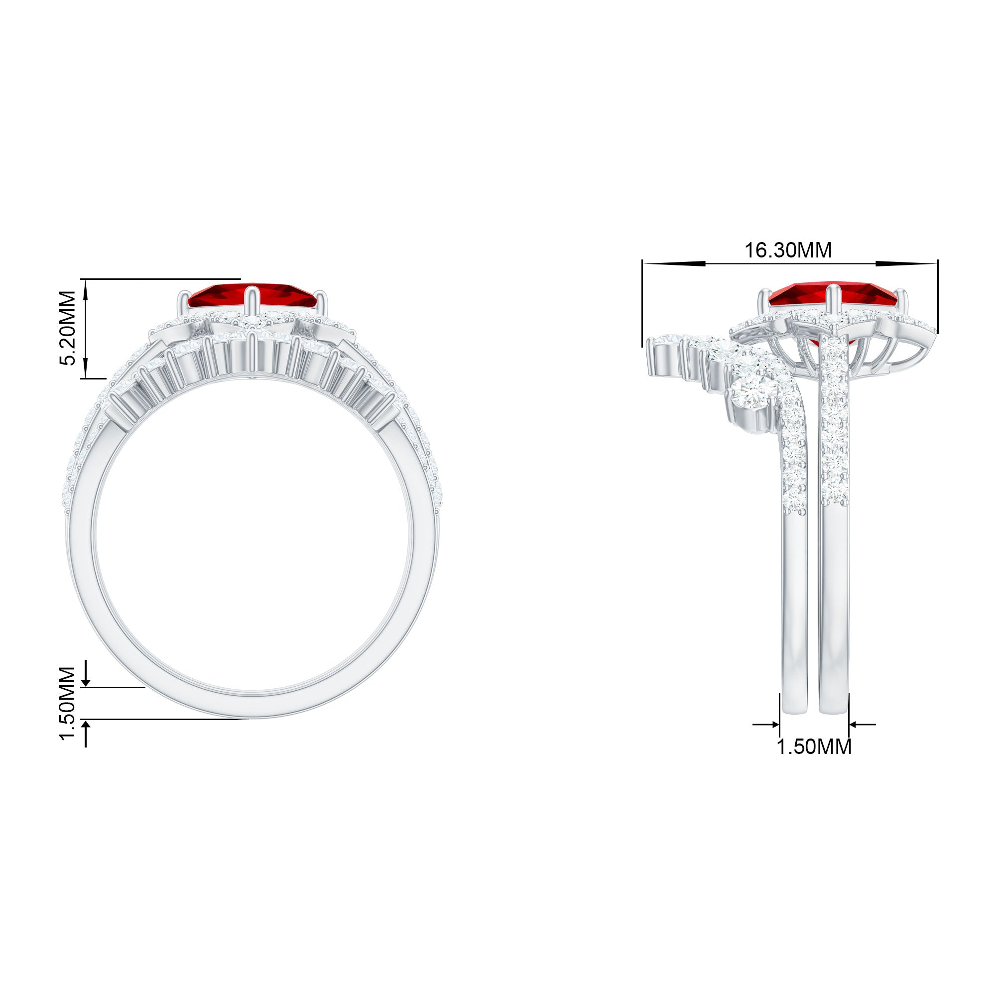 3.25 CT Designer Created Ruby and Moissanite Wedding Ring Set Lab Created Ruby - ( AAAA ) - Quality - Rosec Jewels