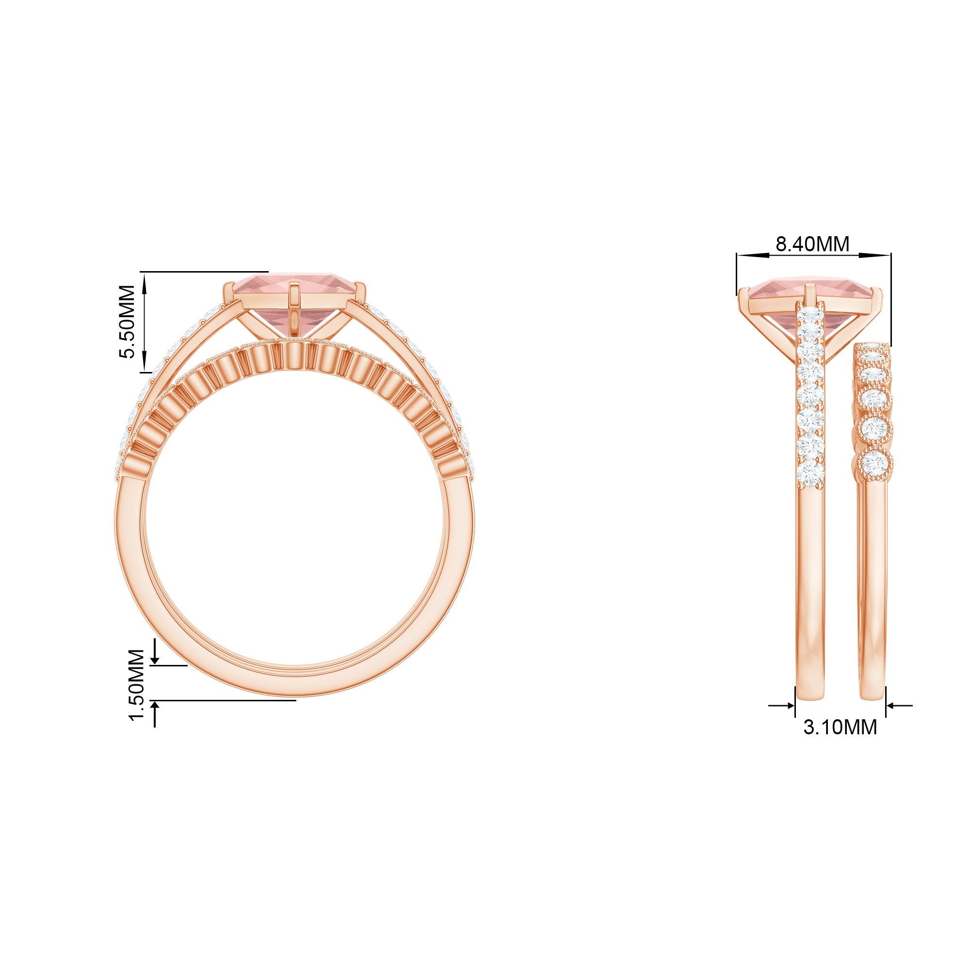 Solitaire Morganite and Diamond Ring Set Morganite - ( AAA ) - Quality - Rosec Jewels