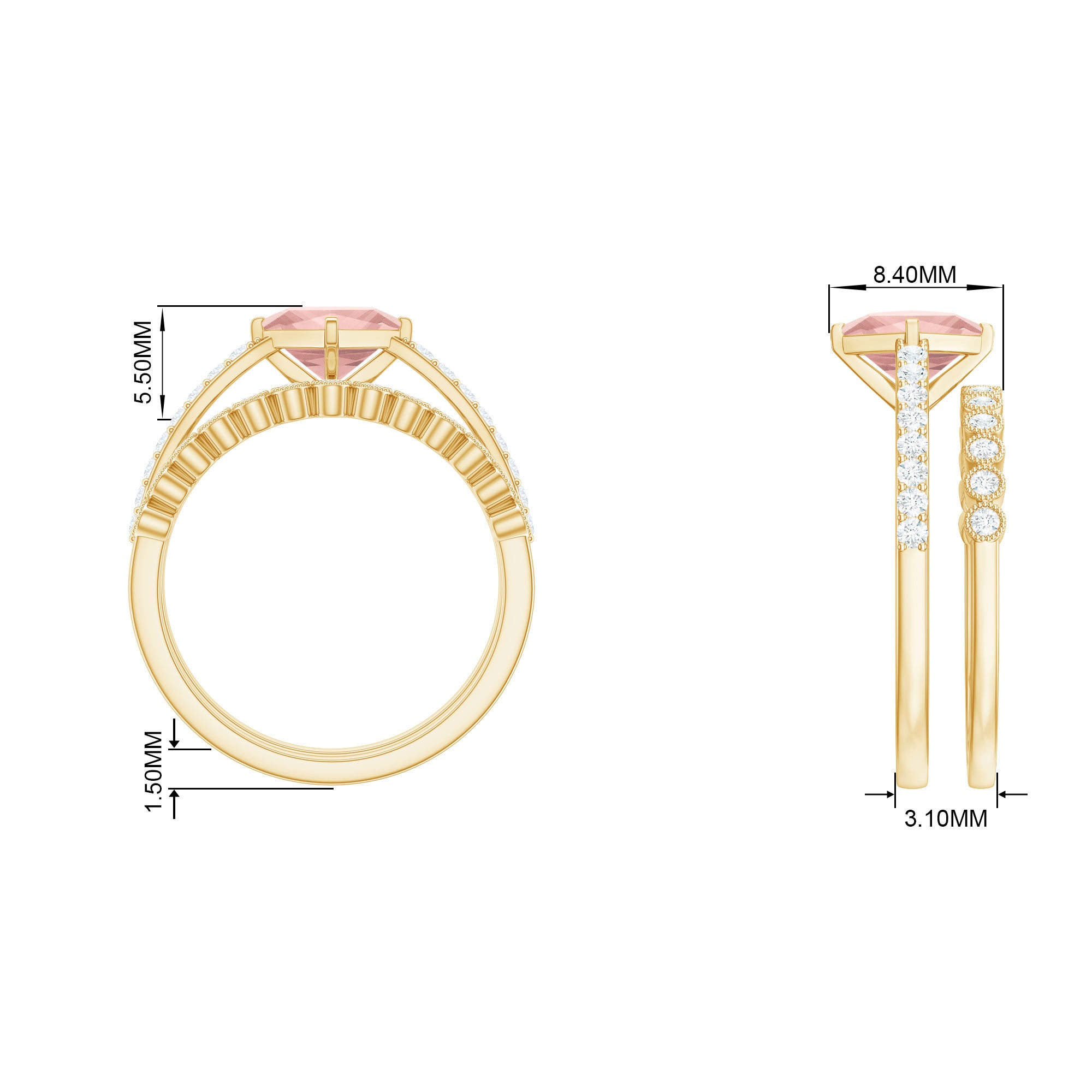 Solitaire Morganite and Diamond Ring Set Morganite - ( AAA ) - Quality - Rosec Jewels