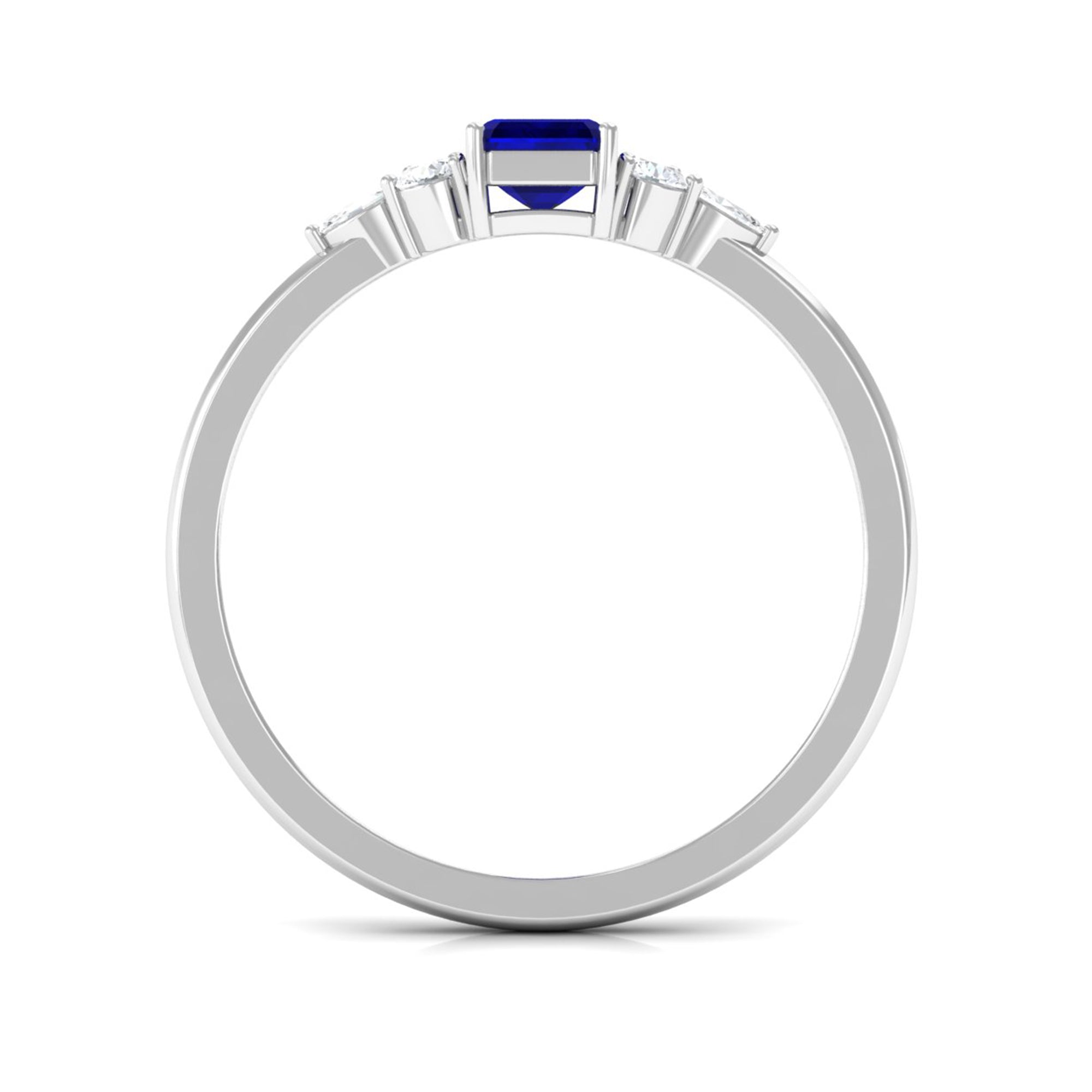 Emerald Cut Blue Sapphire Solitaire Ring with Diamond Trio Blue Sapphire - ( AAA ) - Quality - Rosec Jewels