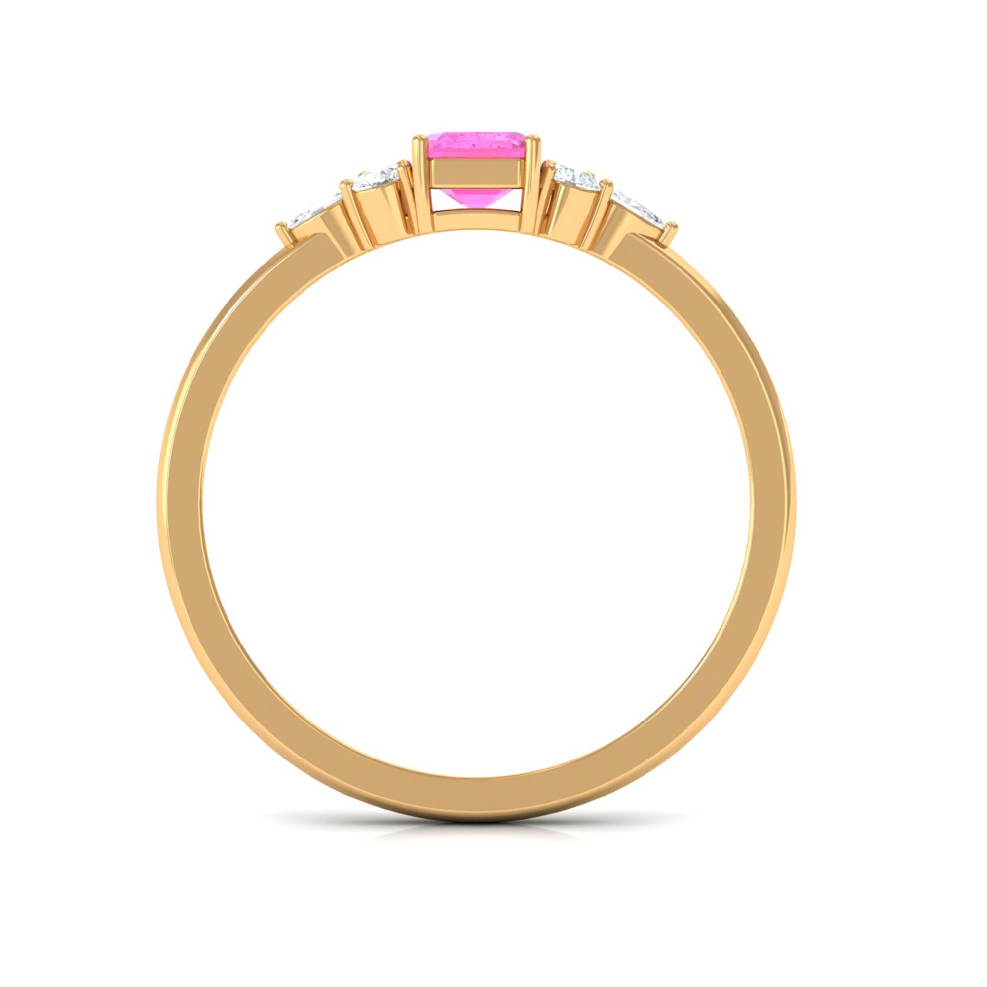 Emerald Cut Pink Sapphire Solitaire Ring with Diamond Trio Pink Sapphire - ( AAA ) - Quality - Rosec Jewels