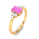 Emerald Cut Pink Sapphire Solitaire Ring with Diamond Trio Pink Sapphire - ( AAA ) - Quality - Rosec Jewels