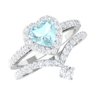 2 CT Heart Shape Sky Blue Topaz Ring Set with Moissanite Sky Blue Topaz - ( AAA ) - Quality - Rosec Jewels