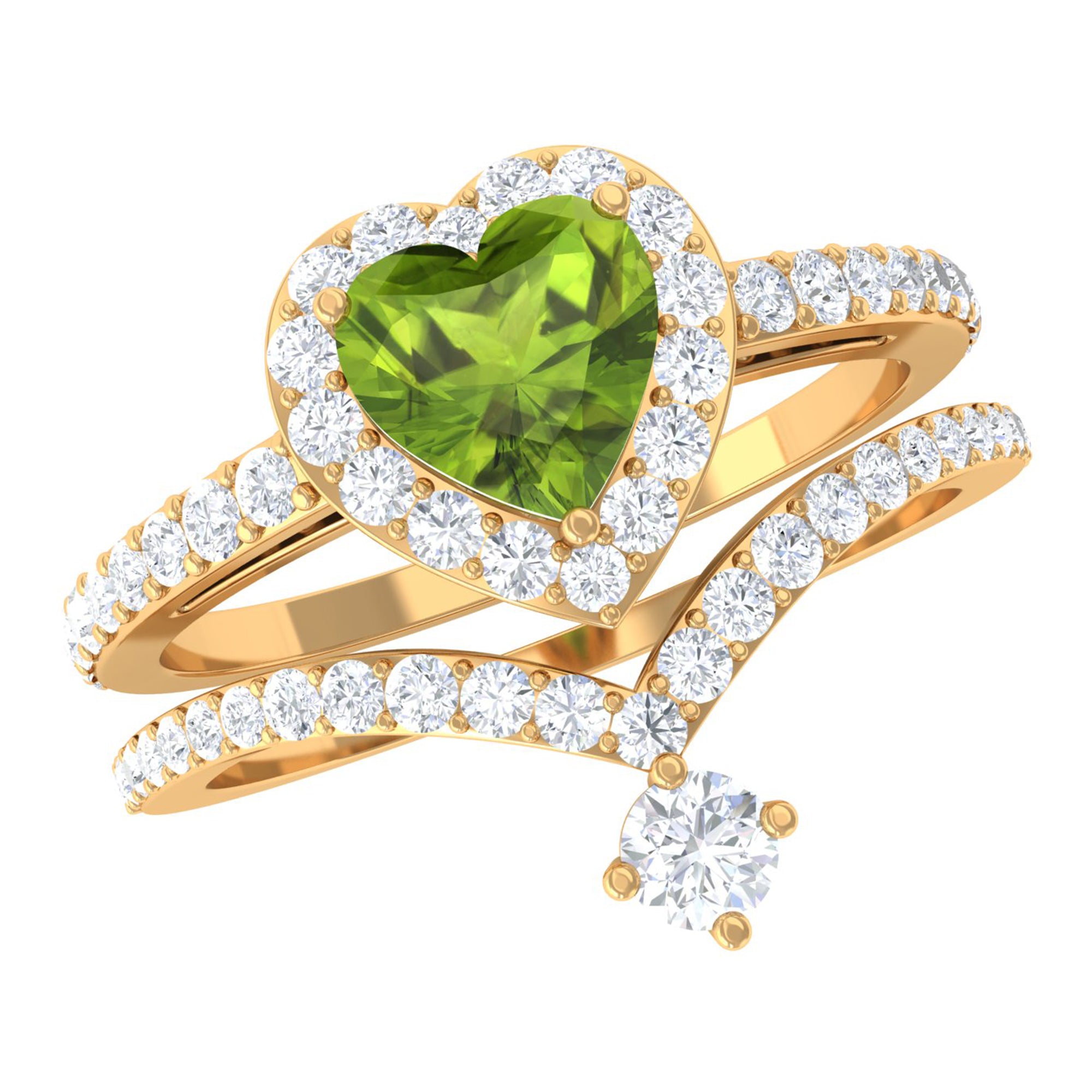 Genuine Peridot Ring Set with Moissanite Peridot - ( AAA ) - Quality - Rosec Jewels