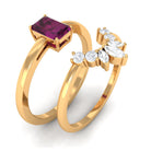 1 CT Emerald Cut Rhodolite Wedding Ring Set with Diamond Rhodolite - ( AAA ) - Quality - Rosec Jewels