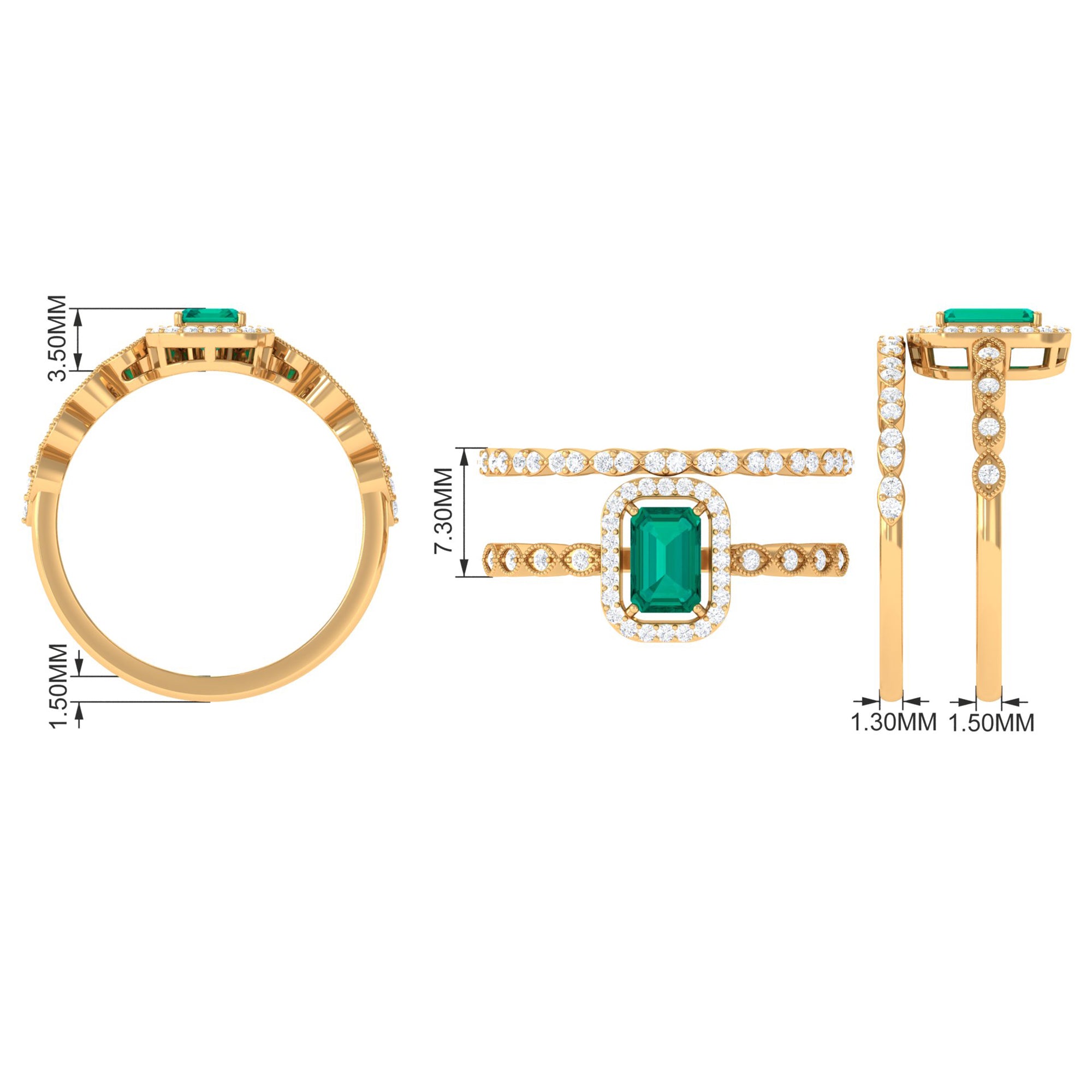 Octagon shape Emerald and Diamond Designer Ring Set Emerald - ( AAA ) - Quality - Rosec Jewels