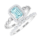 Octagon Cut Aquamarine and Diamond Designer Ring Set Aquamarine - ( AAA ) - Quality - Rosec Jewels