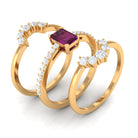 2.50 CT Real Rhodolite Solitaire Trio Ring Set with Moissanite Rhodolite - ( AAA ) - Quality - Rosec Jewels