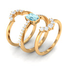 Aquamarine Solitaire Trio Ring Set with Diamond Aquamarine - ( AAA ) - Quality - Rosec Jewels