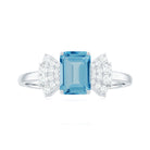 Emerald Cut Swiss Blue Topaz Solitaire Ring with Diamond Swiss Blue Topaz - ( AAA ) - Quality - Rosec Jewels