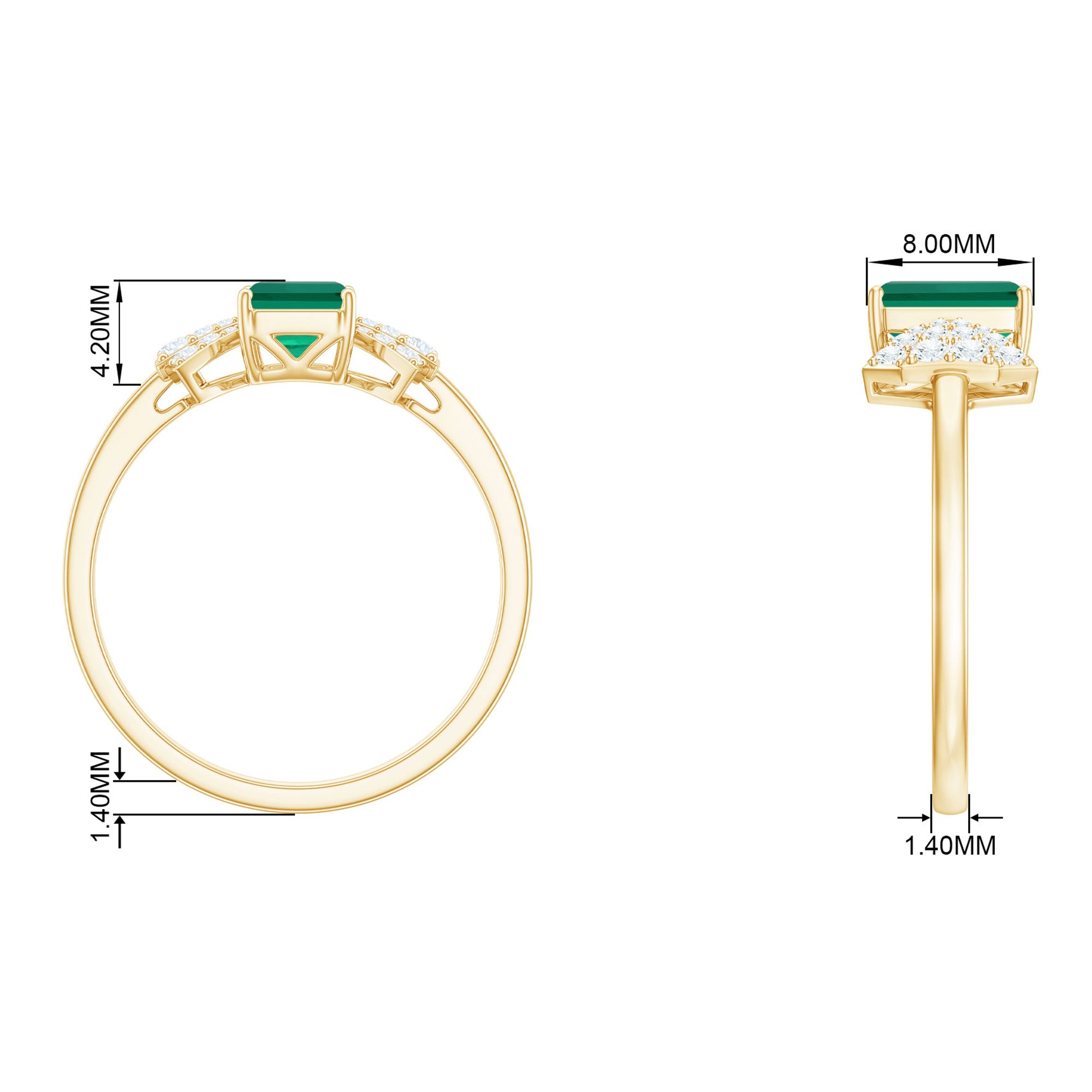 2 CT Octagon Cut Created Emerald and Diamond Solitaire Engagement Ring Lab Created Emerald - ( AAAA ) - Quality - Rosec Jewels